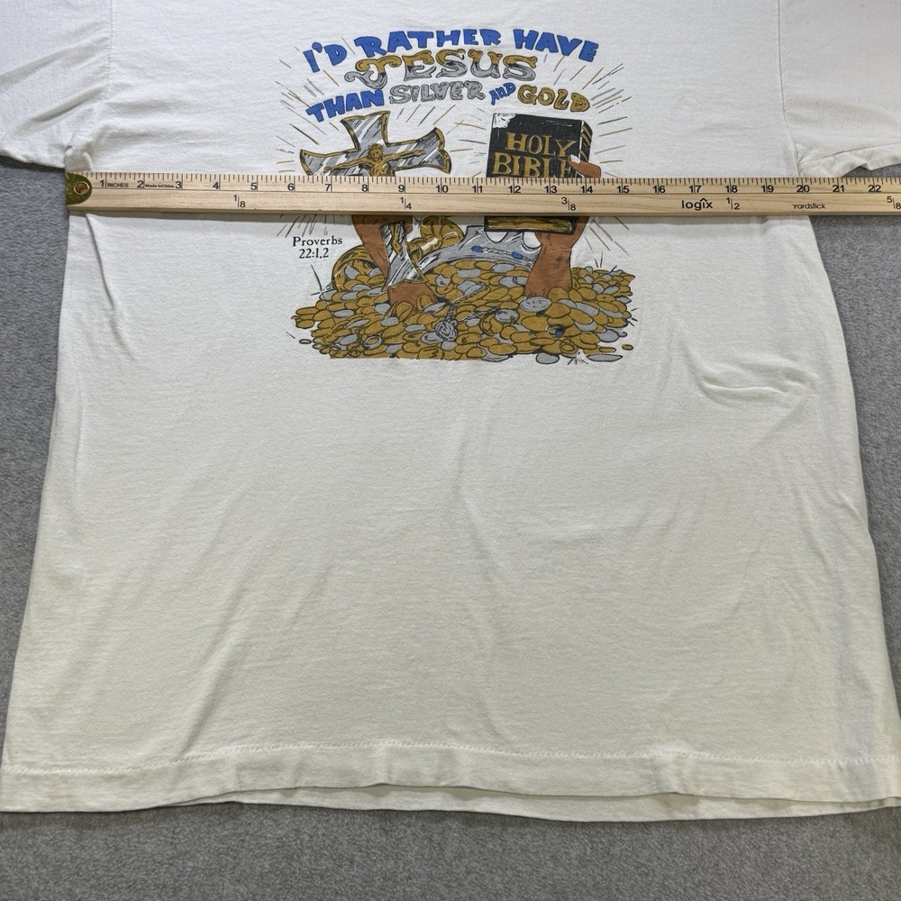 Vintage 80s Screen Stars Blue Stripe Tag Jesus Proverbs 22:1 Single Stitch Tee L - Picture 6 of 8